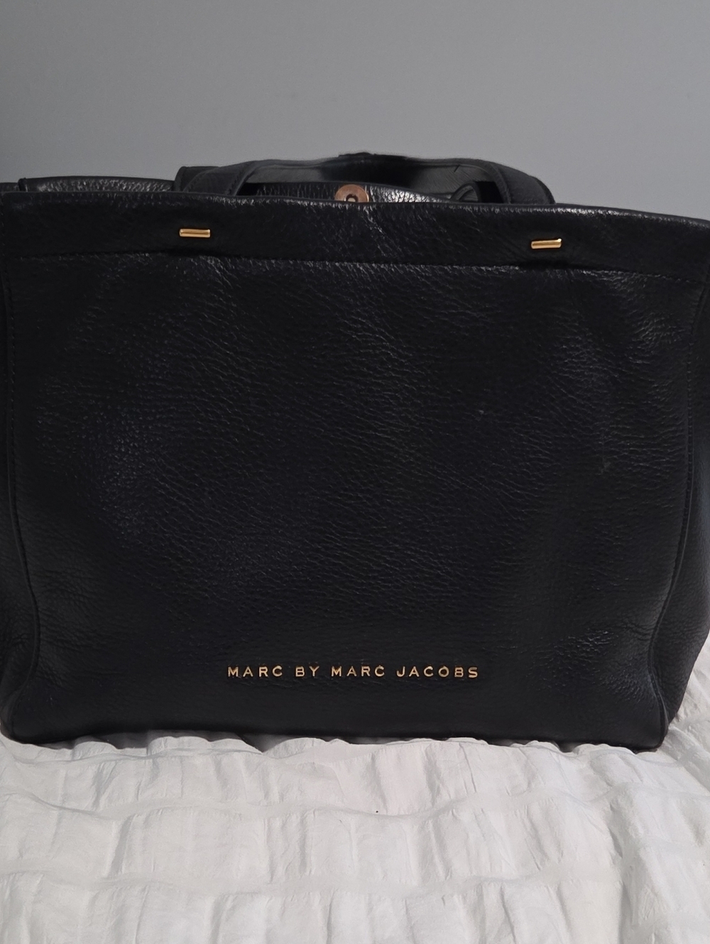 Marc by Marc Jacobs Black Pebbled Leather Tote with Gold Accent
